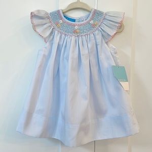 🎀🐇NWT Anavini Hand Smocked Blue Dress - Size 6m